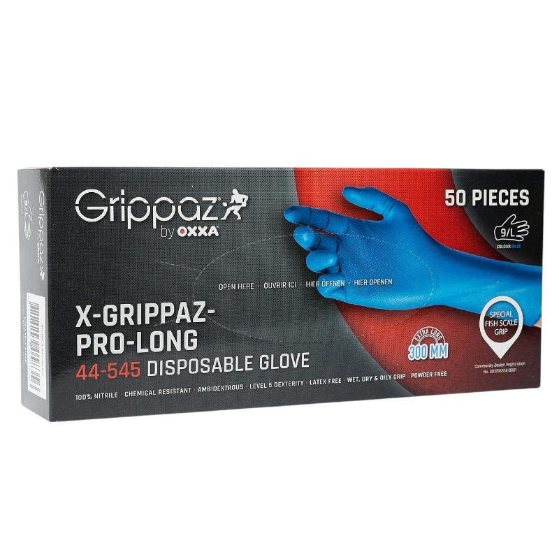 OXXA® X-Grippaz-Pro-Long Handschoen 44-545 - Poedervrij nitril - Blauw - Maat 8/M - 50 stuks